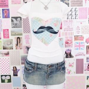 vintage floral heart mustache baby tee